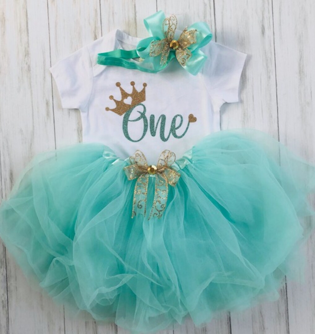 1st Birthday outfit! Teal and Gold baby girl Birthday tutu outfit! ONE